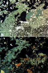 Polarisationsmikroskopie: Amphibol-Vesuvian-Fels aus Schwarzenberg/Sachsen