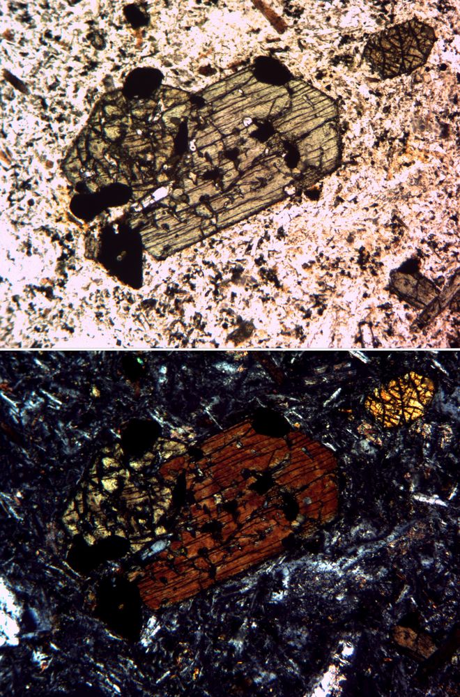 Polarisationsmikroskopie: Augit in Gauteit von Mühlörzen