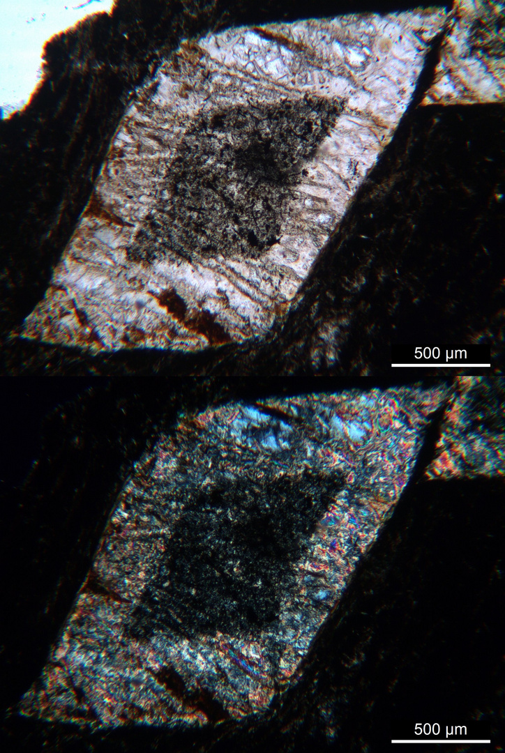 Polarisationsmikroskopie: Chiastolithschiefer aus Gefrees