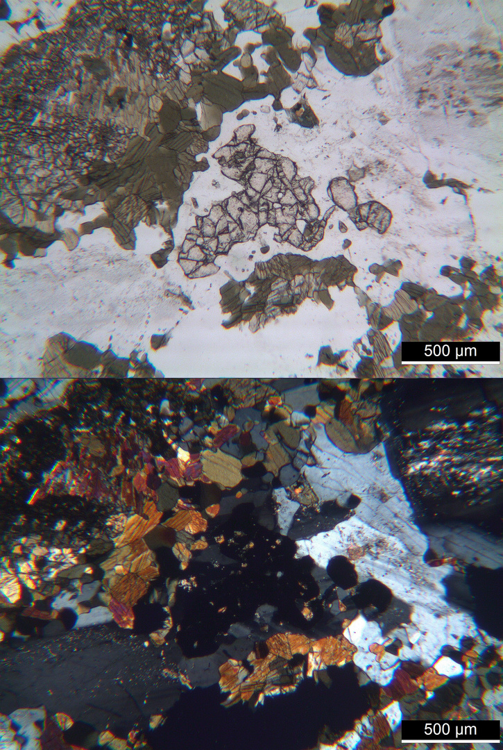 Polarisationsmikroskopie: "Gabbrodiorit" aus Norwegen