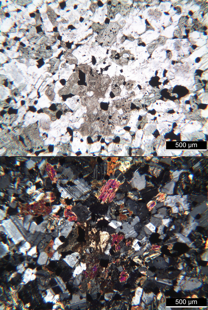 Polarisationsmikroskopie: Gabbroporphyrit aus dem Odenwald