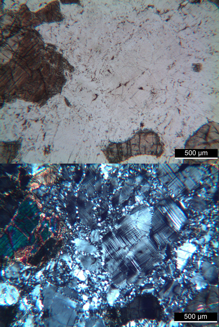 Polarisationsmikroskopie: Gepresster Gabbro aus Sachsen