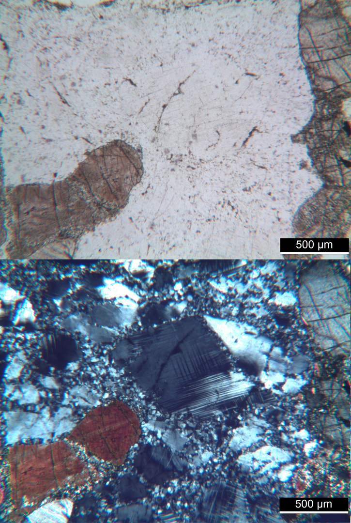 Polarisationsmikroskopie: Gepresster Gabbro aus Sachsen