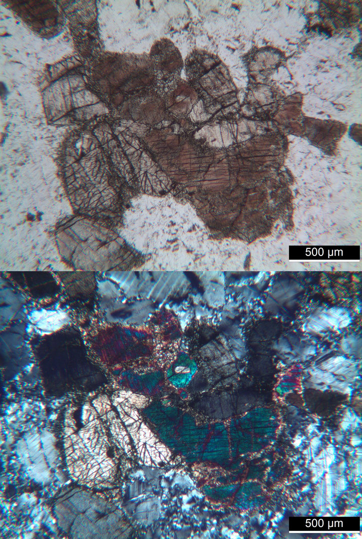 Polarisationsmikroskopie: Gepresster Gabbro aus Sachsen