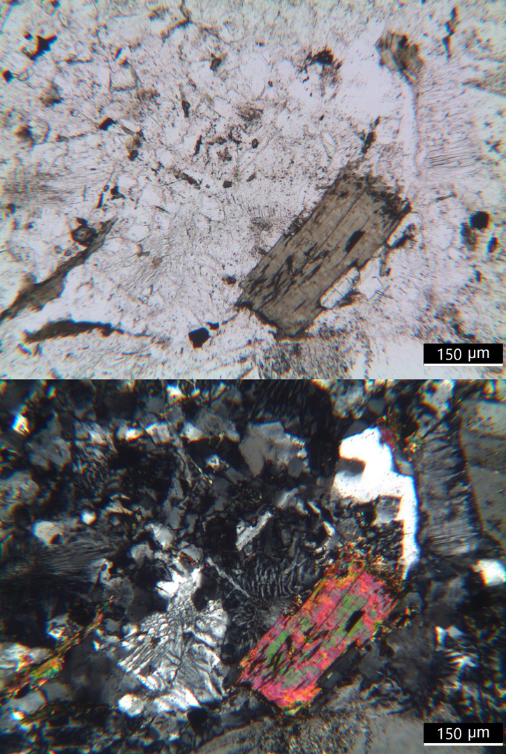 Polarisationsmikroskopie: Granitporphyr aus dem Odenwald