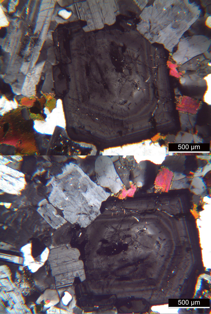 Polarisationsmikroskopie: Granodiorit aus der Sierra Nevada, Kalifornien