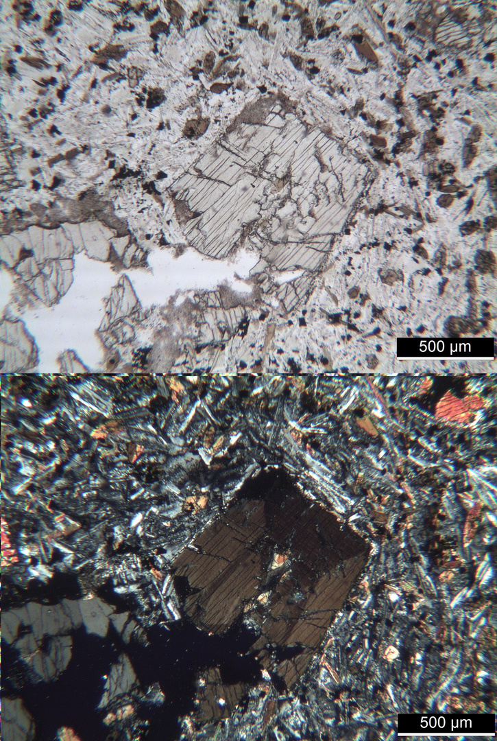 Polarisationsmikroskopie: Kersantit aus dem Spessart