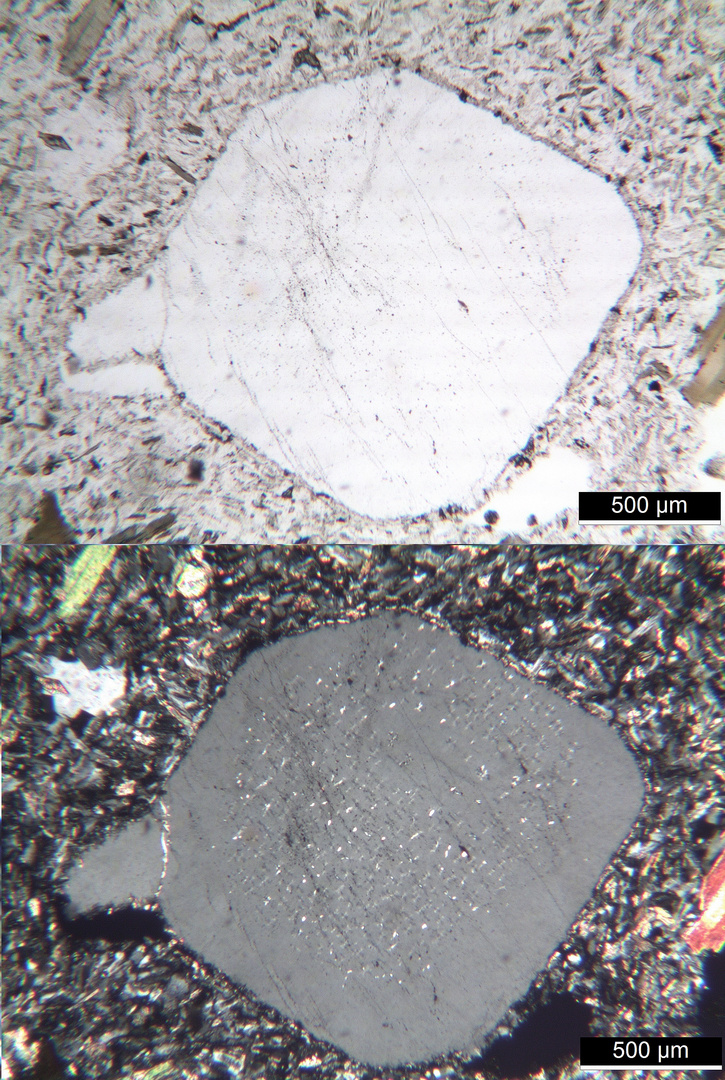 Polarisationsmikroskopie: Kersantit aus dem Spessart