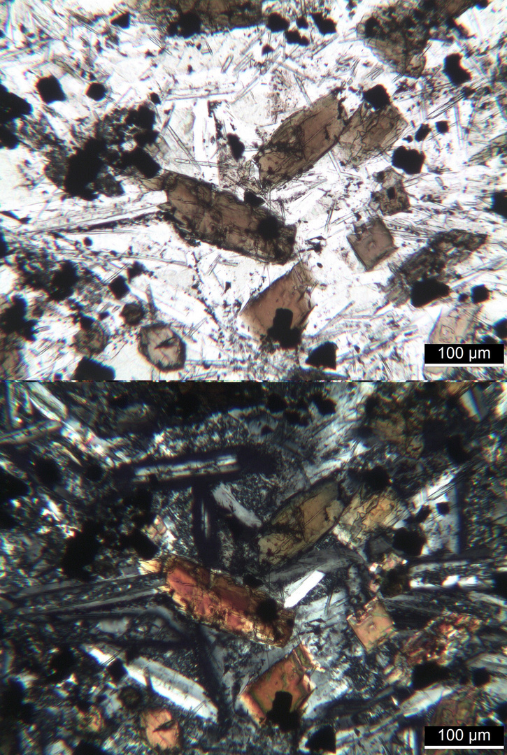 Polarisationsmikroskopie: Kersantit aus dem Spessart