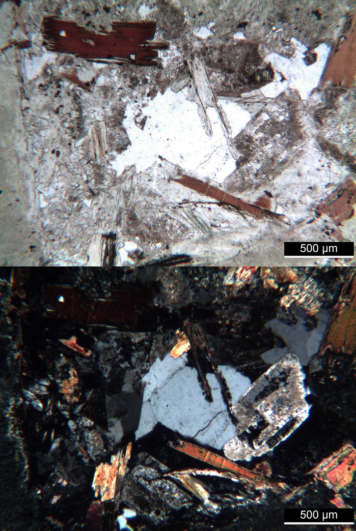 Polarisationsmikroskopie: Kersantit aus der Bretagne