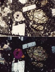 Polarisationsmikroskopie: Klinopyroxen, Olivin und Plagioklas