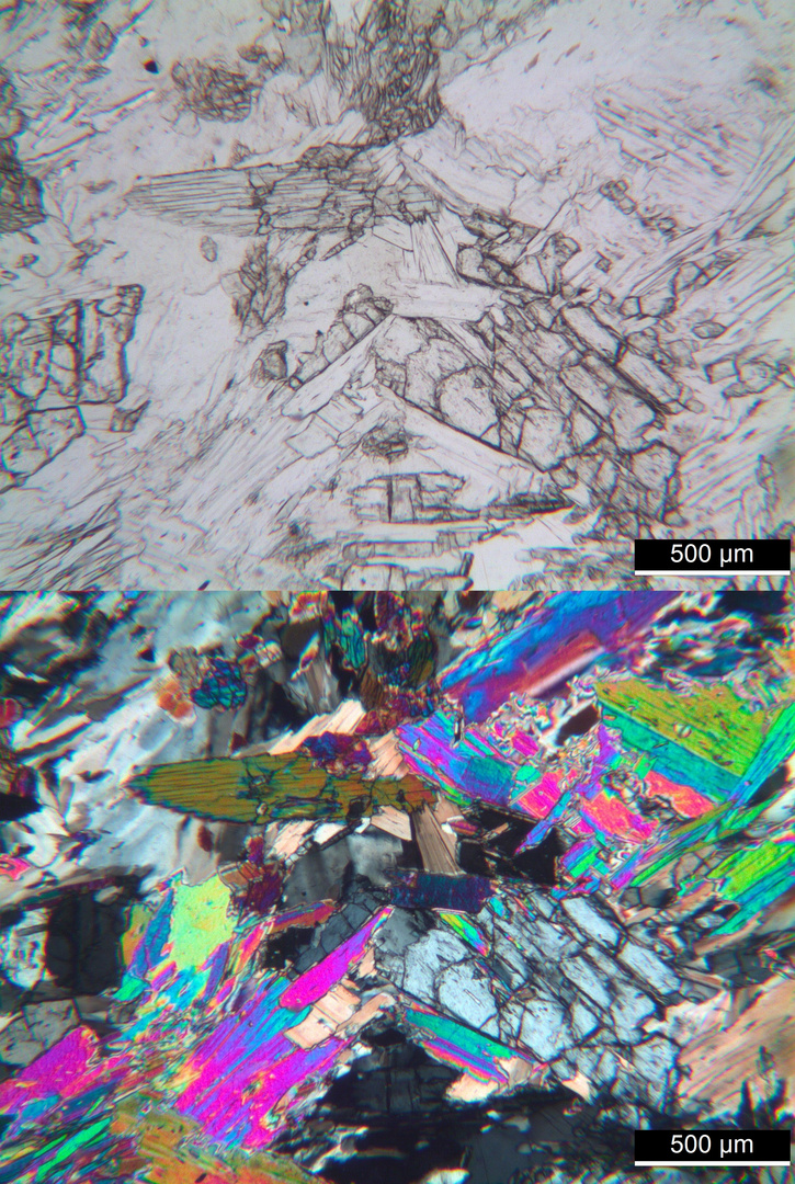 Polarisationsmikroskopie: Meta-Gabbro aus dem Wallis