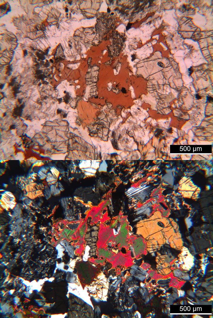 Polarisationsmikroskopie: Olivin-Gabbro aus dem Radautal (Bad Harzburg/Harz)