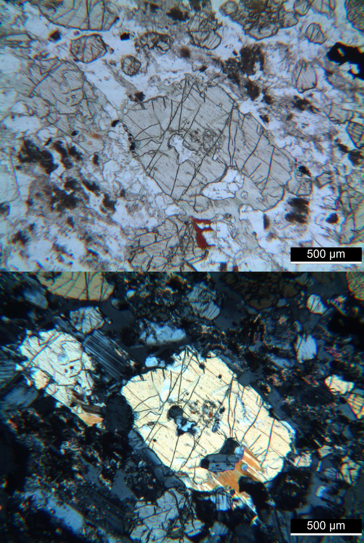 Polarisationsmikroskopie: Olivin-Gabbro aus dem Radautal (Bad Harzburg/Harz)