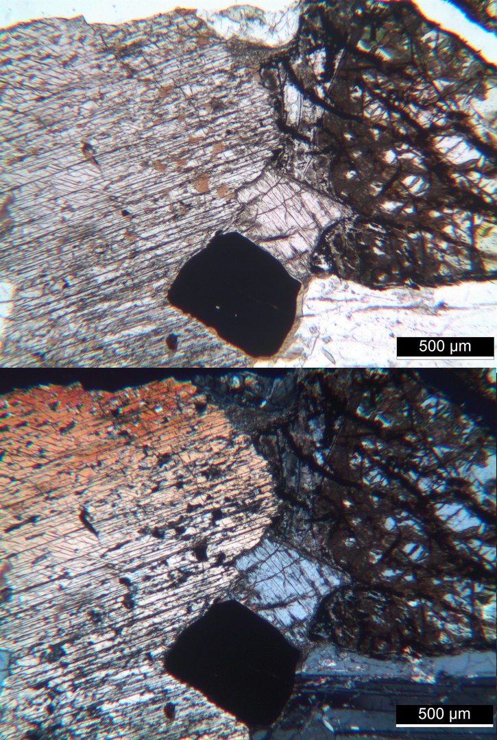 Polarisationsmikroskopie: Olivin-Gabbro von Volpersdorf (heute Wolibórz)