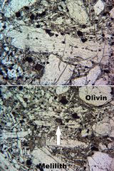 Polarisationsmikroskopie: Olivin-Melilithit vom Hochbohl