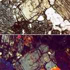 Polarisationsmikroskopie: Pyroxene und Plagioklas in Gabbro