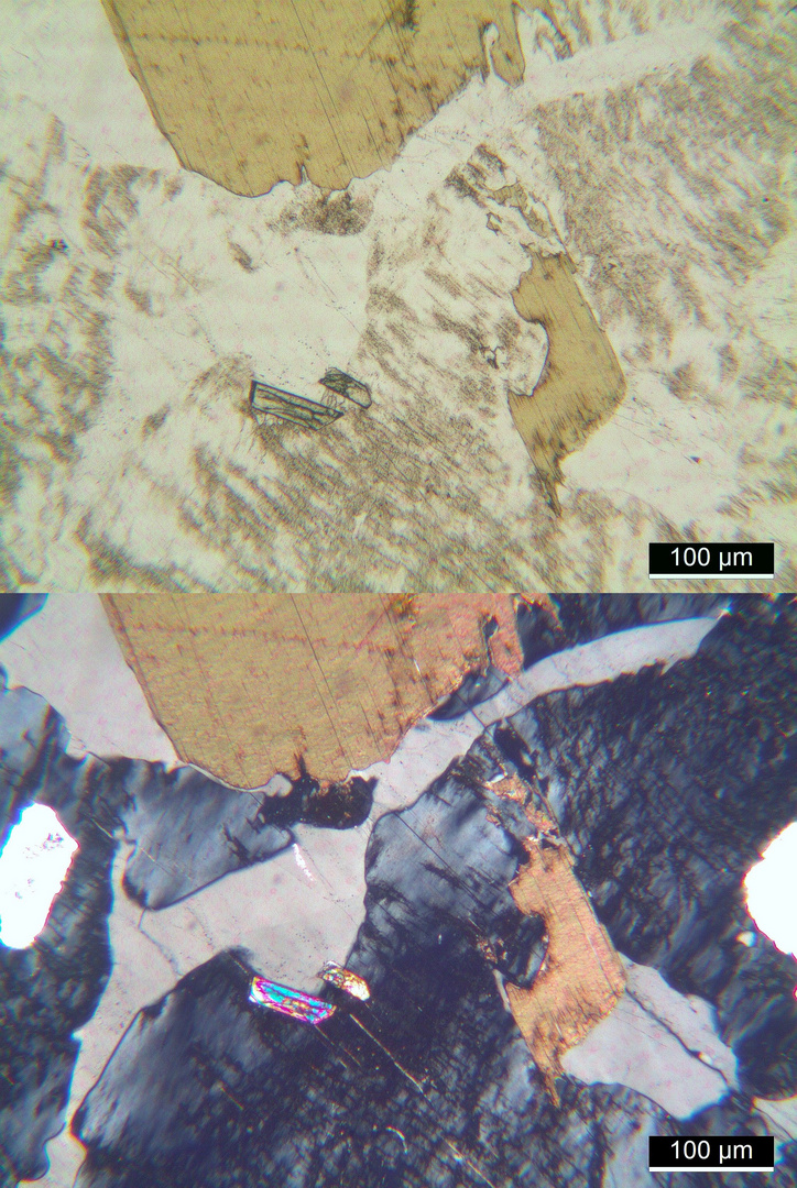 Polarisationsmikroskopie: Rapakiwi-Granit aus Wiborg, Finnland