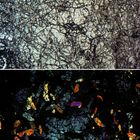 Polarisationsmikroskopie: Salit und Granat in Skarn