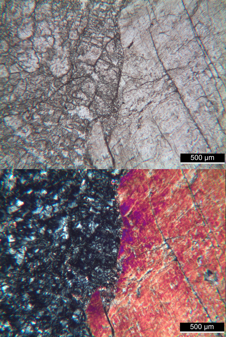 Polarisationsmikroskopie: Saussuritgabbro aus Wurlitz im Fichtelgebirge