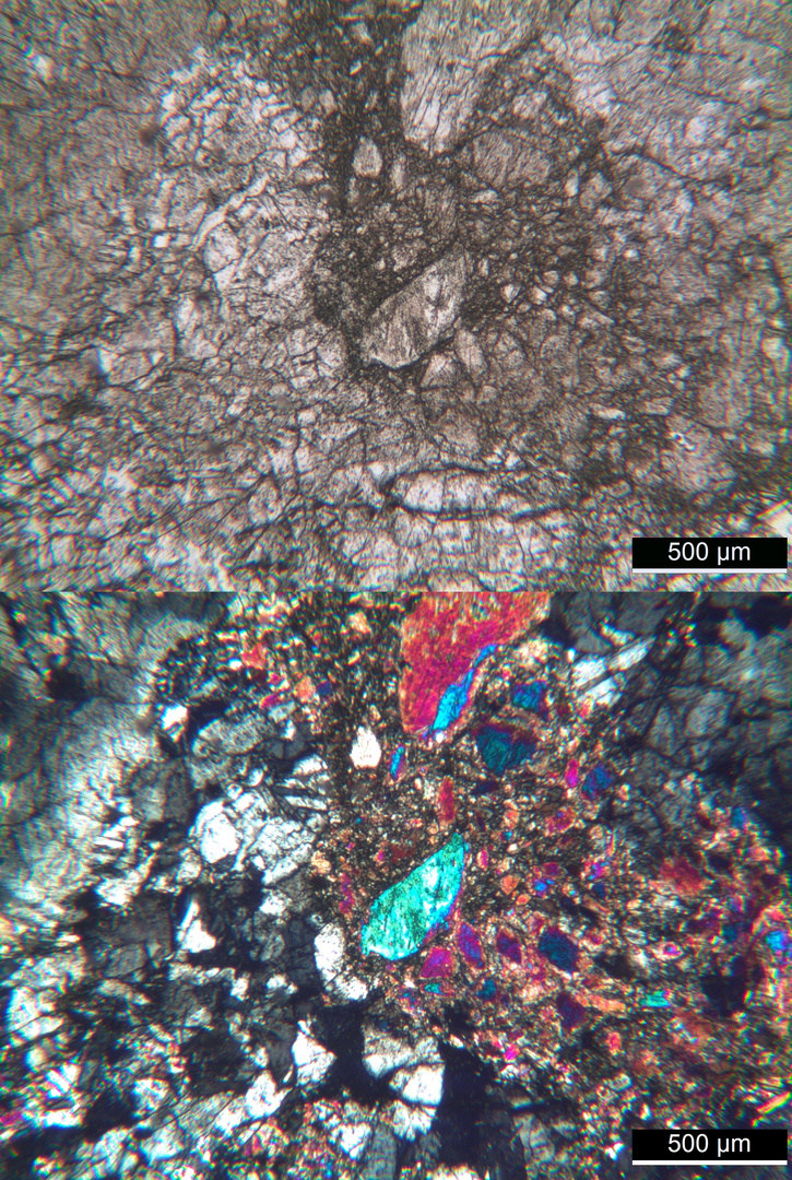 Polarisationsmikroskopie: Saussuritgabbro aus Wurlitz im Fichtelgebirge