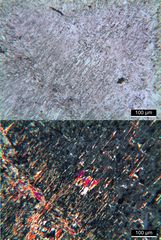 Polarisationsmikroskopie: Sericitisierung in Plagioklas