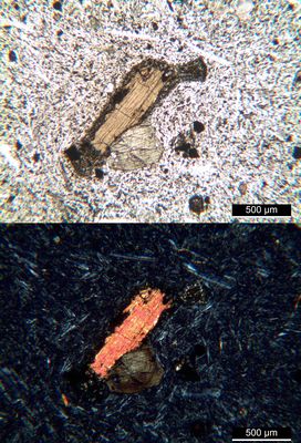 Polarisationsmikroskopie: "Trachydolerit" (= Hauyntephrit) aus dem Dobrankatal, Böhmen