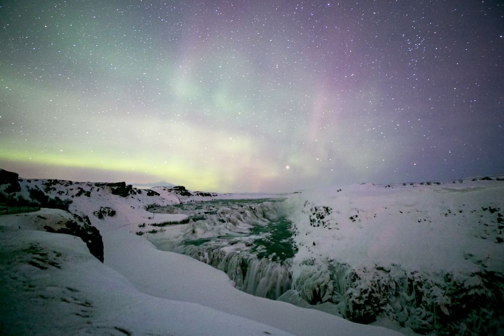 Polarlicht am Gullfoss