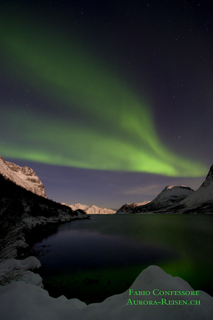 Polarlicht in der Eisbergbucht bei Modaufgang