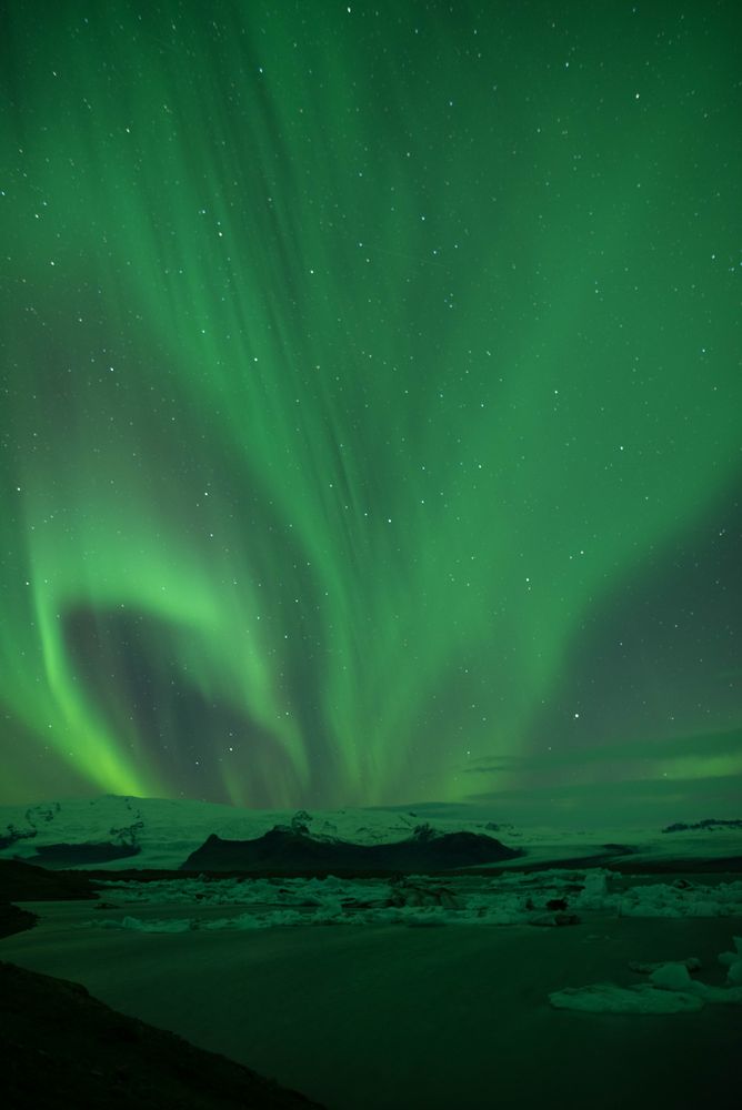 Polarlicht über dem Jökulsarlon