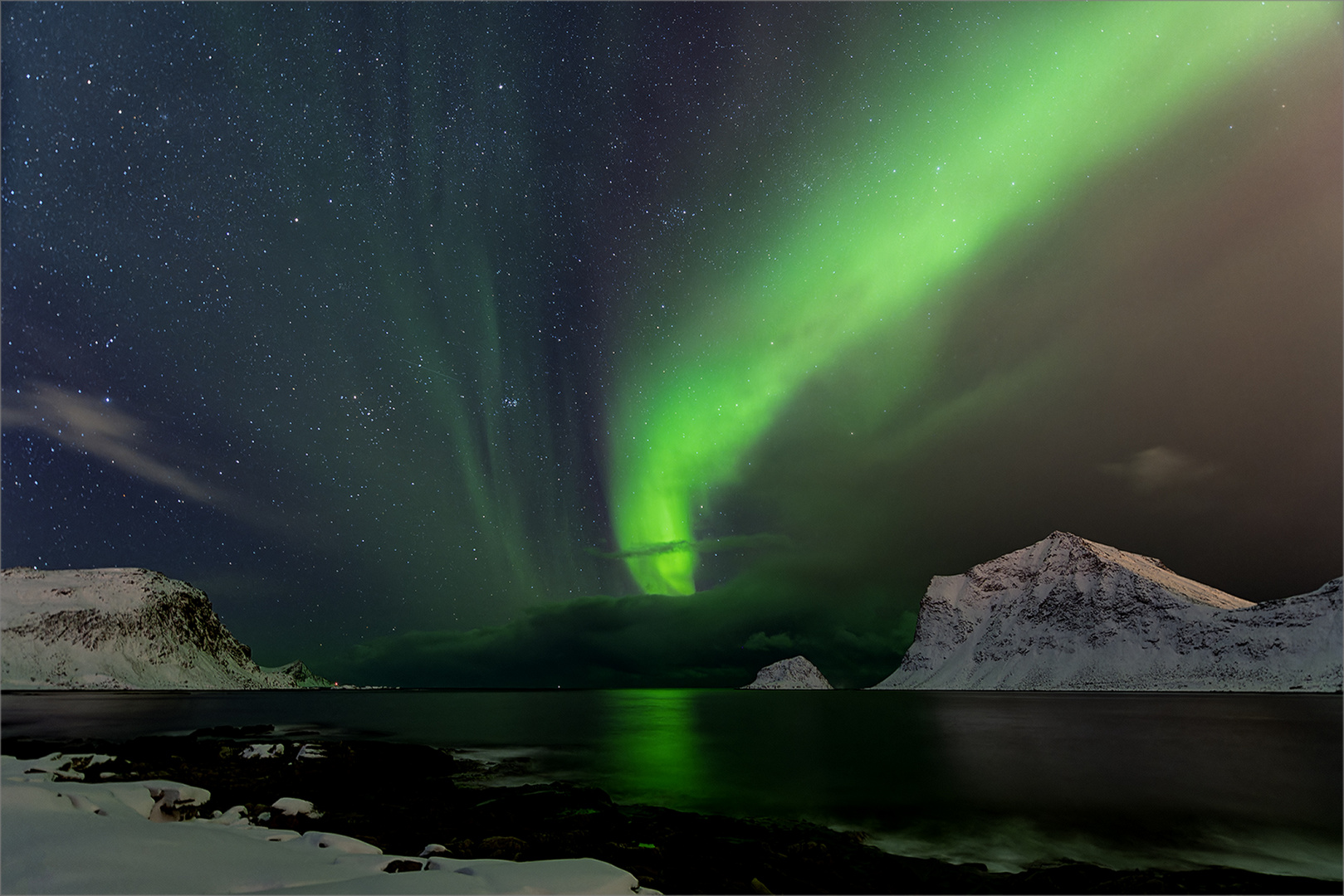 Polarlicht über Haukland Beach