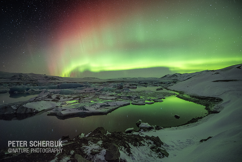 Polarlicht über Jökulsárlón