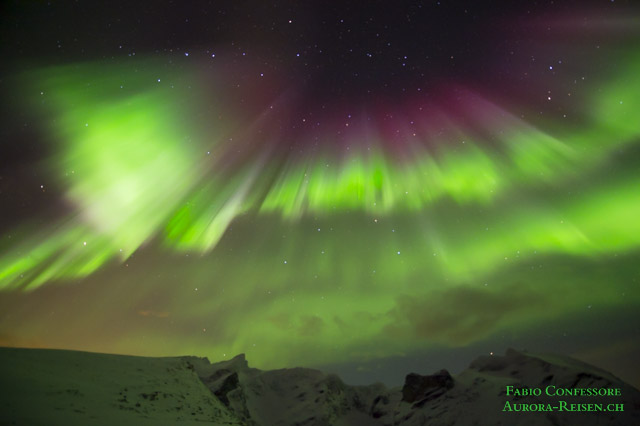 Polarlicht-Vorhang mit grossen Wagen