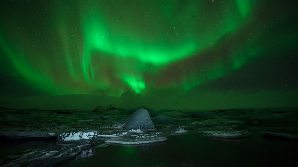 Polarlichter am Jökulsarlon