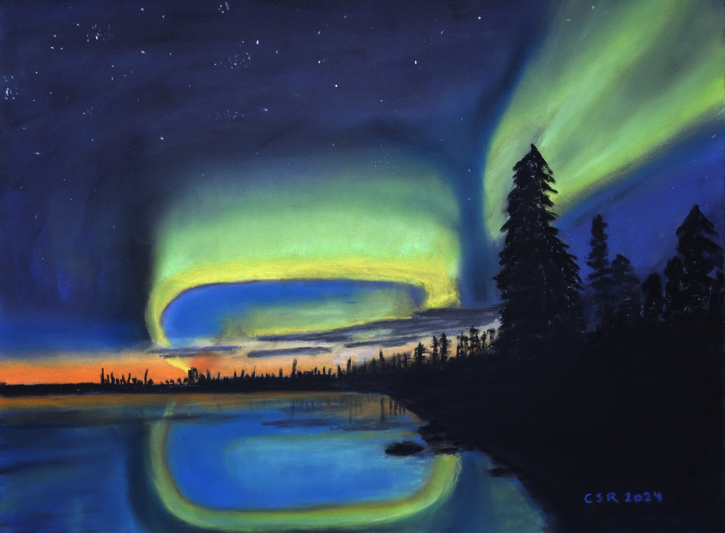 Polarlichter (Aurora borealis) - in Pastell gemalt
