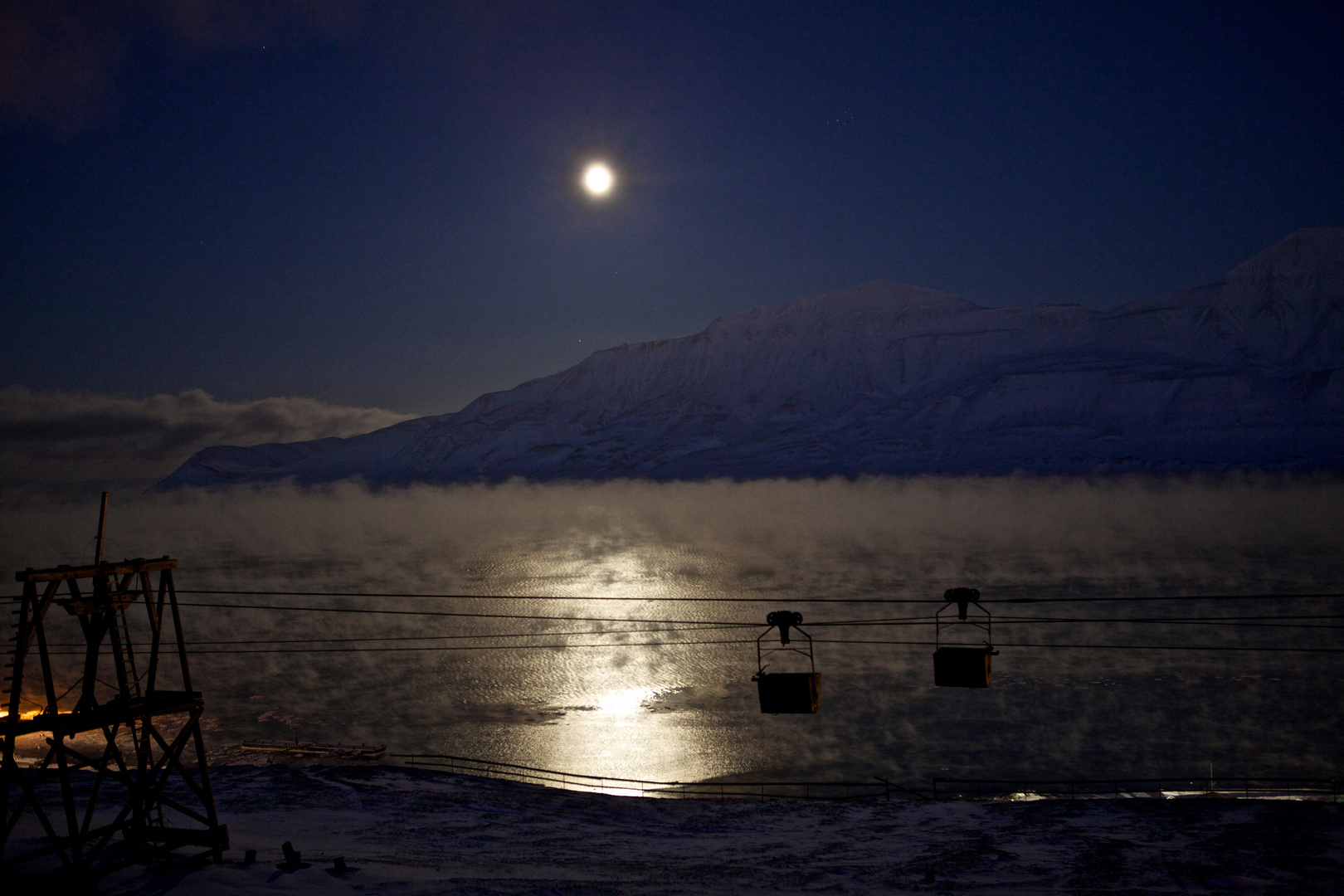 Polarnacht, Adventfjorden, Eisnebel