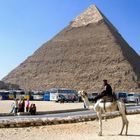 Polizist auf Kamel vor den Pyramiden