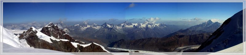 Pollux, Breithorn, Matterhorn, Dent Blanche, Obergabelhorn, Zinalrothorn, Weisshorn, Täschhorn