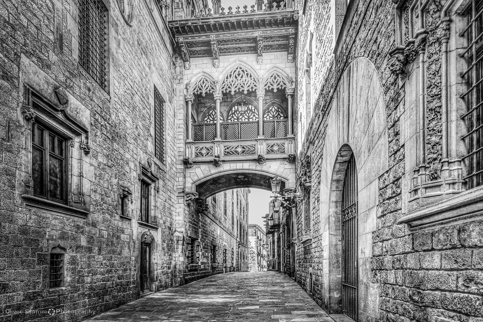 Pont del Bisbe, Barcelona. Gothic quarter, Barcelona, Spain.