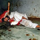 Poor Beggar sleep on the main road,Layyah,Pakistan.