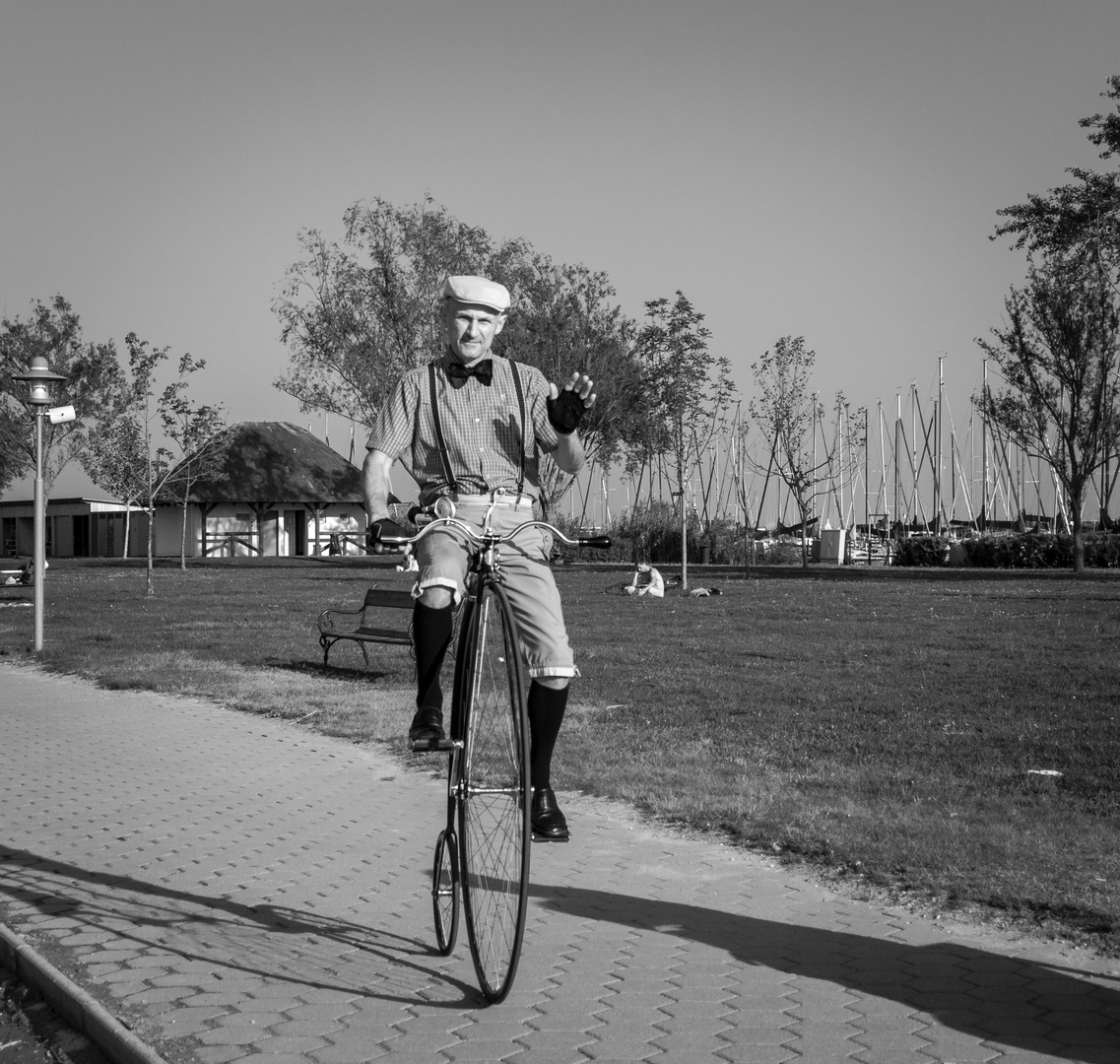 Portrait Hochradfahrer in Rust