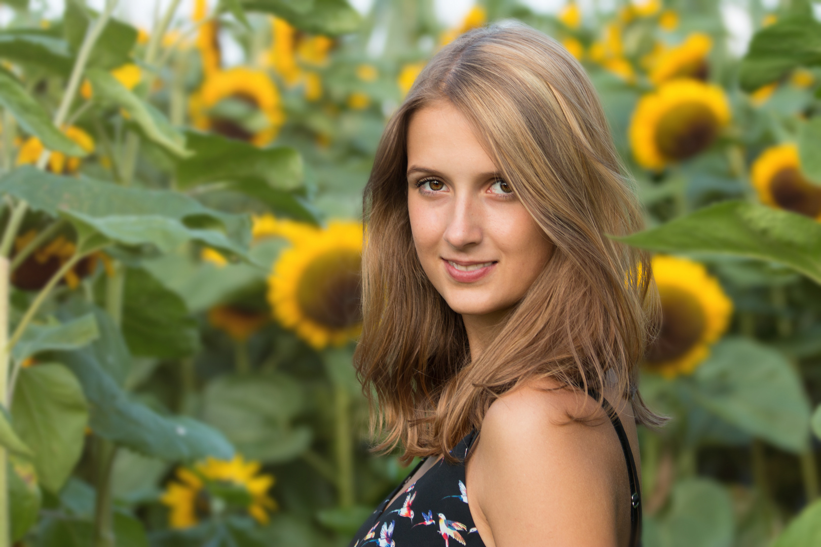 Portrait mit Sonnenblumen