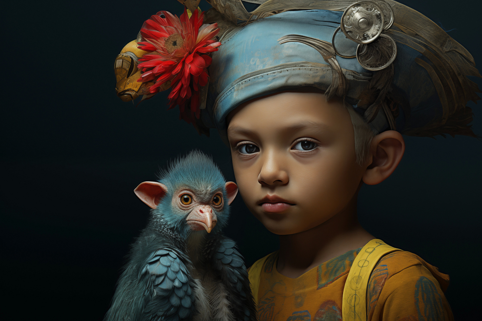 portrait of boy with unique pet