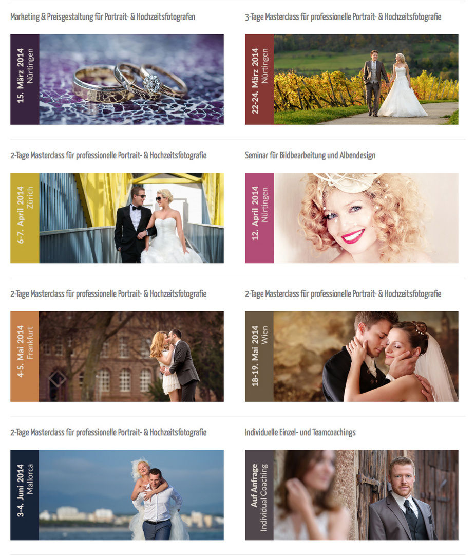 Portrait- und Hochzeitsfotografie-Workshops in der ersten Jahreshälfte 2014