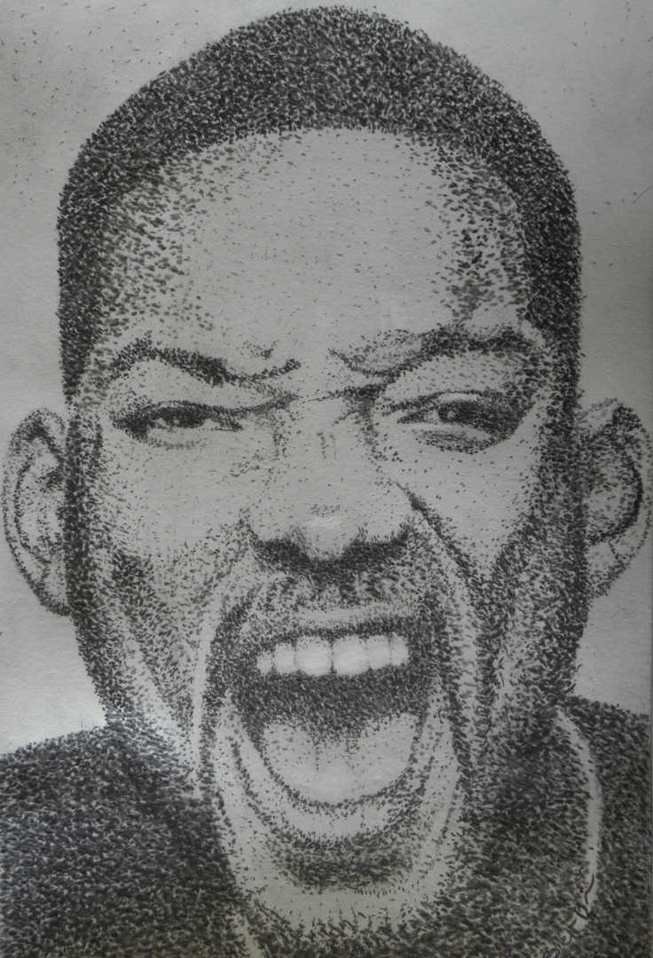 Portrait von Will Smith. Bestehend aus ca 180.000 Bleistiftpunkten