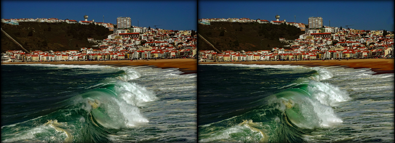 Portugal Stadtstrand Brandung Nazare (3D-XView)