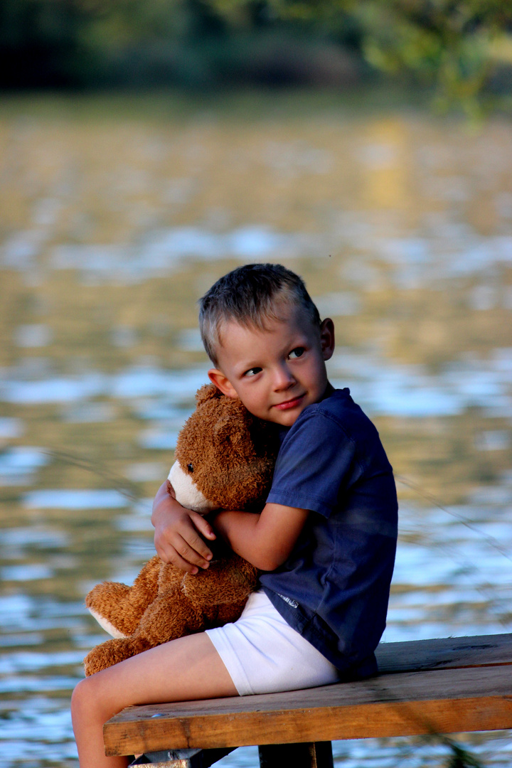 posing at the river