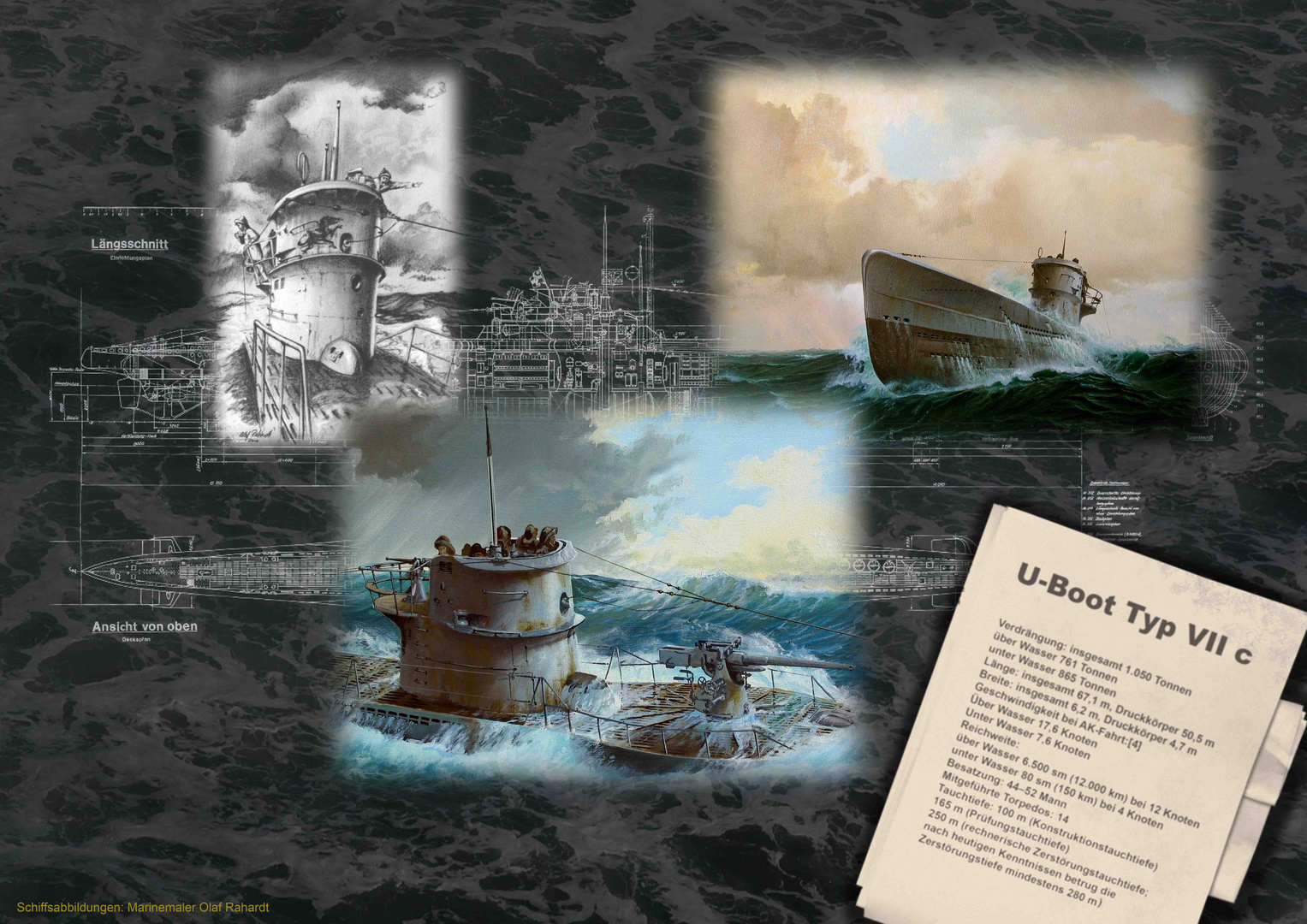 Poster mit drei Ansichten von VII-C - U-Booten