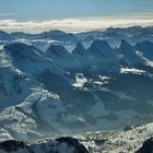 Postkartenblick vom Gipfel des Säntis auf Churfirsten, Bündner und Glaner Alpen