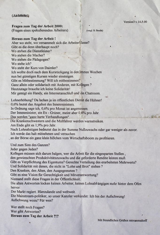 PP TEXT 1Mai2000/2015 Tag der Arbeit FRAGEN Zukunft